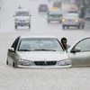 A car stuck due to heavy rainfall