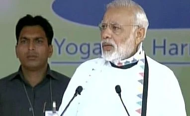PM Narendra Modi Called for promotion of sports in India PM Narendra Modi at a Yoga camp in Chandigarh. Photo: ANI