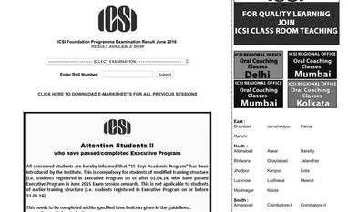 ICSI CS Foundation Programme exam result declared ICSI CS Foundation Programme exam result declared