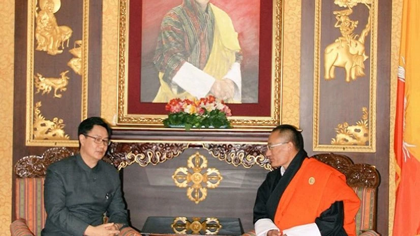 MoS for Home Affairs Kiren Rijiju with Bhutan Prime Minister Tshering Tobgay in Thimphu. Photo: Kiren Rijiju Twitter Handle MoS for Home Affairs Kiren Rijiju with Bhutan Prime Minister Tshering Tobgay in Thimphu. Photo: Kiren Rijiju Twitter Handle