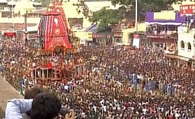 Puri sees huge congregation on Rath Yatra People in large numbers participate at Rath Yatra in Puri (pic: ANI)