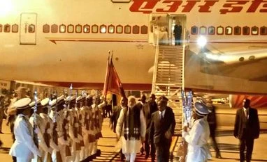 PM Modi arrives in Mozambique Photo credit: Vikas Swarup's Twitter Handle