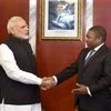 Prime Minister Narendra Modi with Mozambique President Filipe Jacinto Nyusi during a restricted meeting  at Presidential Office in Maputo, Mozambique