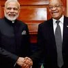 File photo: PM Narendra Modi shakes hands with South African President Jacob Zuma at a meeting in Pretoria, South Africa. Photo: PTI
