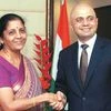 Commerce Minister Nirmala Sitharaman (left) with Sajid Javid, UK business secretary, in New Delhi