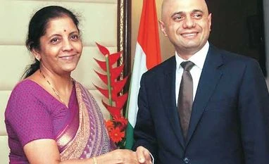 India and Britain look to create bilateral trade pact Commerce Minister Nirmala Sitharaman (left) with Sajid Javid, UK business secretary, in New Delhi
