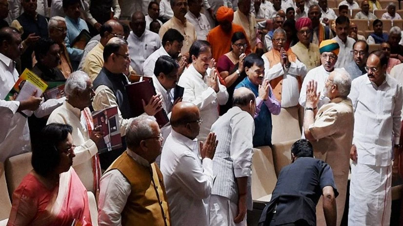 Prime Minster Narendra Modi at the BJP Parliamentary Party meeting during the monsoon session at parliament in New Delhi. Prime Minster Narendra Modi at the BJP Parliamentary Party meeting during the monsoon session at parliament in New Delhi.