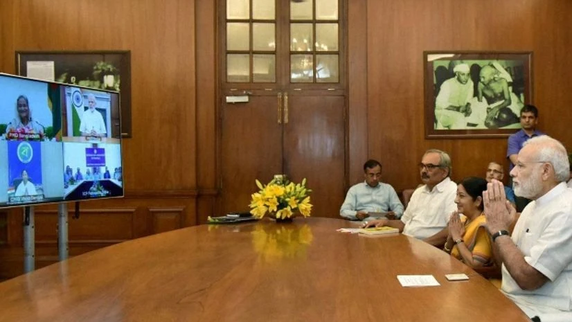 Narendra Modi and Sheikh Hasina jointly inaugurate the Petrapole Integrated Check Post via video conferencing, in New Delhi Narendra Modi and Sheikh Hasina jointly inaugurate the Petrapole Integrated Check Post via video conferencing, in New Delhi