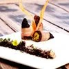 Bacon wrapped tandoori morels