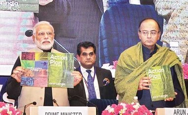 Startup India: Progress in slow lane A file photo of Prime Minister Narendra Modi with Finance Minister Arun Jaitley, while releasing the action plan for Startup India Photo: Sanjay K Sharma