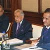 PRS Oberoi (C), Executive Chairman, EIH Limited addressing company shareholder as S S Mukherji(L), Executive Vice Chairman and Vikram Oberoi(R), Managing Director and Chief Executive Officer look on during 66th AGM of the company in Kolkata