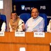 Union Finance Minister, Arun Jaitley with Ministers of State for Finance, Santosh Kumar Gangwar and Revenue Secretary Hasmukh Adhia at a Press Conference on the Goods and Services Tax (GST) in New Delhi