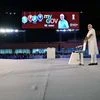 Prime Minister Narendra Modi speaks at his first Townhall meeting with citizens at the Indira Gandhi Indoor Stadium in New Delhi.  Photo: PIB India Twitter Handle