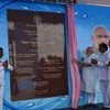 Prime Minister Narendra Modi with Telangana Chief Minister K Chandrashekar Rao and other dignitaries while launching 'Mission Bhagiratha' phase-I project in Gajwel, Telangana. Photo: Telangana CMO Twitter Handle