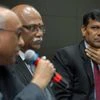 Deputy Governors of RBI, S S Mundra, R Gandhi and RBI Governor Raghuram Rajan at the central bank's bi-monthly policy review in Mumbai (Pic: Kamlesh Pednekar)