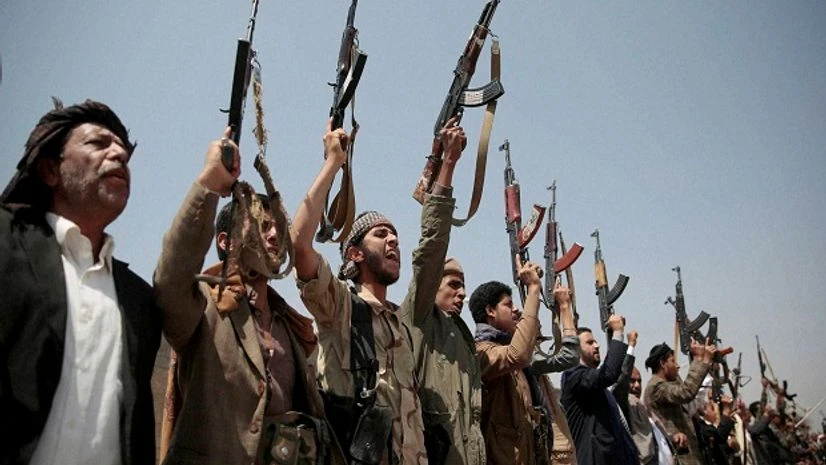 Tribesmen loyal to Houthi rebels hold their weapons as they chant slogans during a gathering aimed at mobilizing more fighters into battlefronts in several Yemeni cities in Sanaa, Yemen. Tribesmen loyal to Houthi rebels hold their weapons as they chant slogans during a gathering aimed at mobilizing more fighters into battlefronts in several Yemeni cities in Sanaa, Yemen.