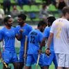 Indian hockey players celebrate after a goal against Canada during a men's field hockey match. Photo: PTI