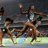 Brianna Rollins from the United States celebrates after winning the gold medal in the women's 100-meter hurdles final