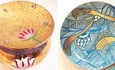 You got served Blue kansa bowls (price on request, customised order); brass lota with lid and lotus motifs (price on request, customised order)