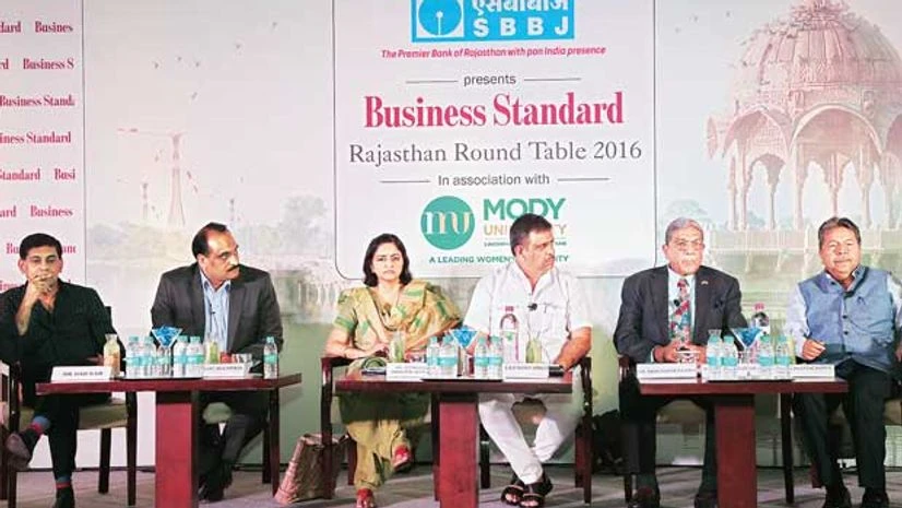 (From left): Hair Nair, Rajat Agrawal, Veenu Gupta, Gajendra Singh, A K Bajoria and Ashok Kajaria at the Business Standard Rajasthan Round Table 2016 (From left): Hair Nair, Rajat Agrawal, Veenu Gupta, Gajendra Singh, A K Bajoria and Ashok Kajaria at the Business Standard Rajasthan Round Table 2016