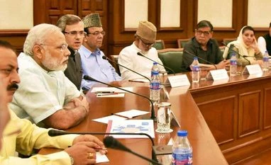 PM Modi accepted our memorandum for political solution in Kashmir: Omar Abdullah An opposition delegation from Jammu and Kashmir during a meeting with the Prime Minister Narendra Modi