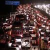 A huge traffic jam at ring road towards ISBT after lash of heavy rain in New Delhi