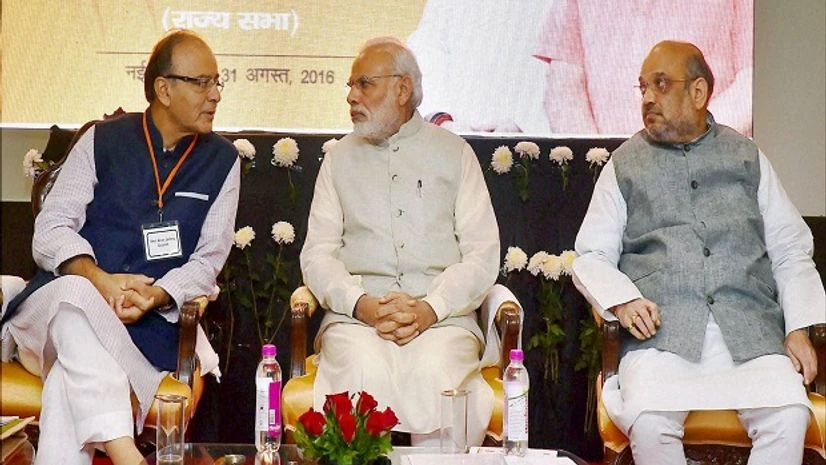 Prime Minister Narendra Modi, BJP President Amit Shah and Finance Minister Arun Jaitley at the BJP Rajya Sabha MPs meeting in New Delhi Prime Minister Narendra Modi, BJP President Amit Shah and Finance Minister Arun Jaitley at the BJP Rajya Sabha MPs meeting in New Delhi