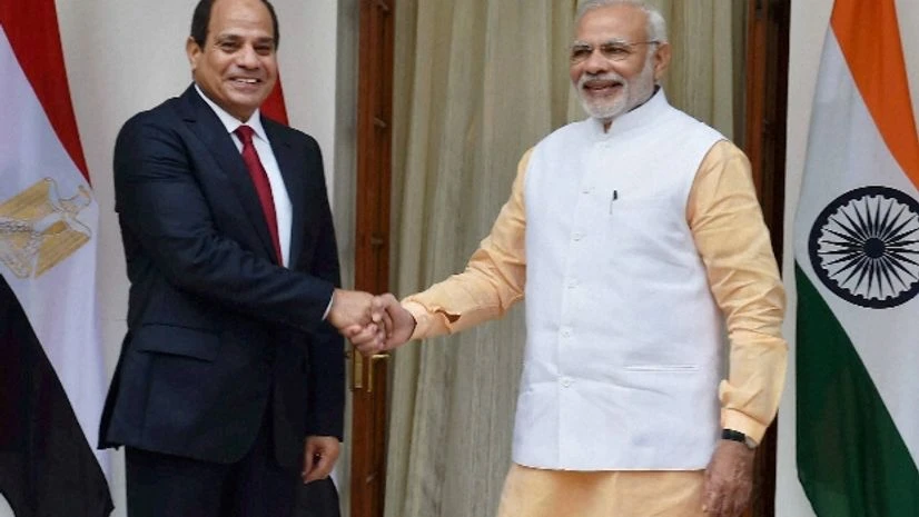 Prime Minister Narendra Modi shakes hand with Egyptian President Abdel-Fattah el-Sissi Prime Minister Narendra Modi shakes hand with Egyptian President Abdel-Fattah el-Sissi
