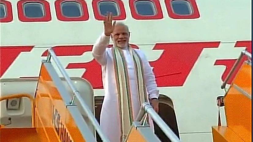Prime Minister Narendra Modi emplanes for Hangzhou (China) Prime Minister Narendra Modi emplanes for Hangzhou (China) Photo: ANI Twitter