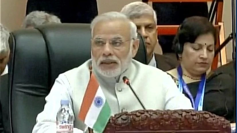 Narendra Modi PM Narendra Modi speaks at 14th ASEAN Summit in Vientiane, Laos (Image source: ANI Twitter handle)
