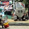 Army personnel in action inside the Army Brigade camp during a terror attack in Uri, Jammu and Kashmir.