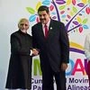Vice President M Hamid Ansari being greeted by Venezuelan President Nicolas Maduro before the start of the 17th Summit of the Non Aligned Movement (NAM)  at Margarita Island in Venezuela. Photo: PTI