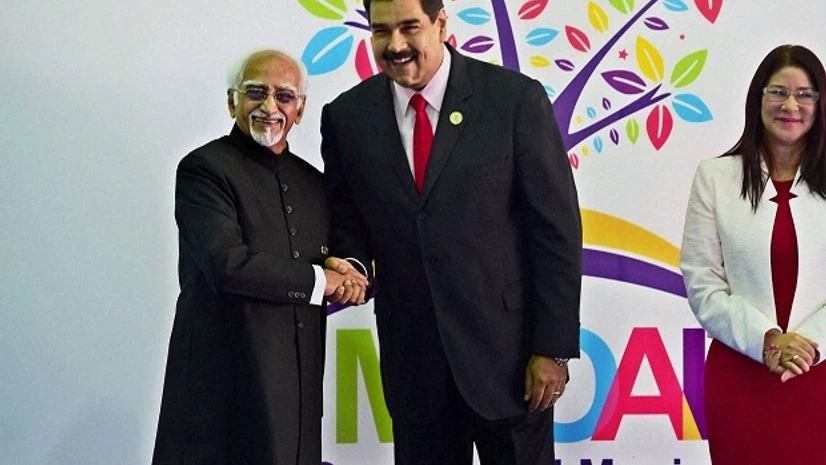 Vice President M Hamid Ansari being greeted by Venezuelan President Nicolas Maduro before the start of the 17th Summit of the Non Aligned Movement (NAM) at Margarita Island in Venezuela. Photo: PTI Vice President M Hamid Ansari being greeted by Venezuelan President Nicolas Maduro before the start of the 17th Summit of the Non Aligned Movement (NAM) at Margarita Island in Venezuela. Photo: PTI