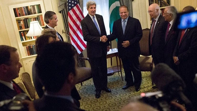US Secretary of State John Kerry sits with Prime Minister Nawaz Sharif of Pakistan during a bilateral meeting US Secretary of State John Kerry sits with Prime Minister Nawaz Sharif of Pakistan during a bilateral meeting