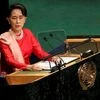 Myanmar Foreign Minister Aung San Suu Kyi speaks during the 71st session of the United Nations General Assembly. Photo:AP|PTI