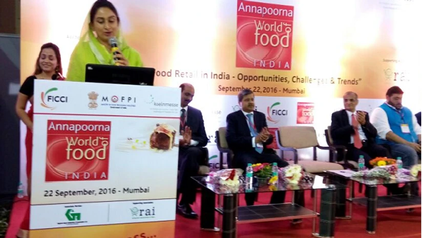 Food Processing Minister Harsimrat Kaur Badal addressing the audience at Annapoorna - World of Food India Food Processing Minister Harsimrat Kaur Badal addressing the audience at Annapoorna - World of Food India