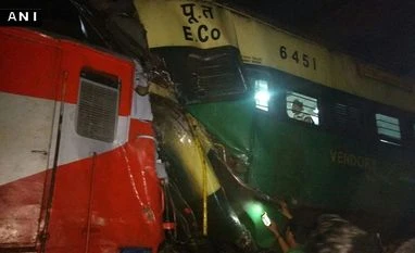 Several injured as passenger train rams into goods train Photo: ANI Twitter Handle