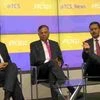 (From left to right) Ajoy Mukherjee, Executive Vice-President and Head, Global Human Resources, N Chandrasekaran, CEO &amp; MD, TCS and Rajesh Gopinathan, CFO, TCS announcing the company's Q2 results in Mumbai