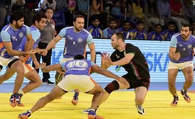 Indian players trying to hold an Iranian player during final match of ''Kabaddi World Cup 2016'' in Ahmedabad. Photo: PTI Indian players trying to hold an Iranian player during final match of ''Kabaddi World Cup 2016'' in Ahmedabad. Photo: PTI