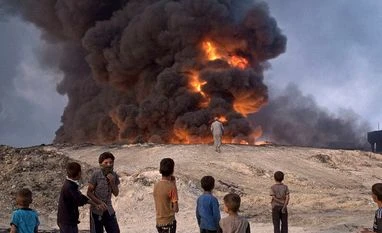 IS purchases products from Turkey, manufactures arms in Mosul in bulk: Report Islamic State fighters torched a sulfur plant south of Mosul.Photo: AP | PTI