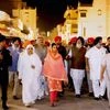 Punjab Chief Minister Parkash Singh Badal accompanied by Deputy Chief Minister Sukhbir Singh Badal, Union Ministers Harsimrat Kaur Badal and Vijay Sampla dedicate the Amritsar Beautification Project to the humanity in Amritsar, Punjab.
