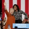 Democratic presidential candidate Hillary Clinton with Michelle Obama during a campaign rally in Winston-Salem