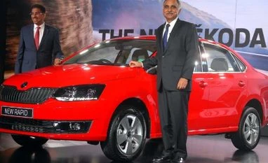 Skoda launches new Rapid at Rs 8.3 lakh to take on Ciaz, Verna Ashutosh Dixit, Director, Sales, Service & Marketing,Skoda Auto India and Sudhir Rao, Chairman & Managing Director, Skoda Auto India at the launch of Skoda Rapid in Mumbai Photo: Kamlesh Pednekar