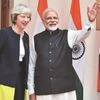PM Narendra Modi and his UK counterpart Theresa May arrive for their meeting at Hyderabad House in New Delhi on Monday. Photo: Sanjay K sharma