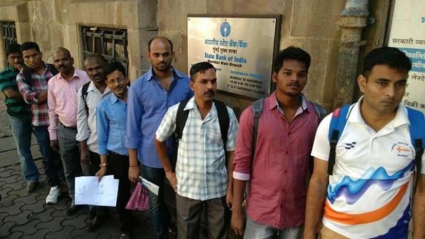 Long queue outside State Bank of India Long queue outside State Bank of India