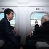 Indian PM Narendra Modi (right) with Japan's PM Shinzo Abe (left) travelling in the Shinkansen bullet train (Photo: @MEAIndia Twitter handle)