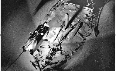 'We couldn't believe our eyes': A lost world of shipwrecks is found A photogrammetric image of a Byzantine wreck, dating perhaps to the 9th century. Superimposed is an image of one of the expedition's tethered robots that photographed the lost ships (Photo Courtesy: Expedition and education foundation)