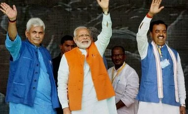 Narendra Modi attacks opposition parties over demonetisation From Left: Manoj Sinha, Narendra Modi, Keshav Prasad Maurya