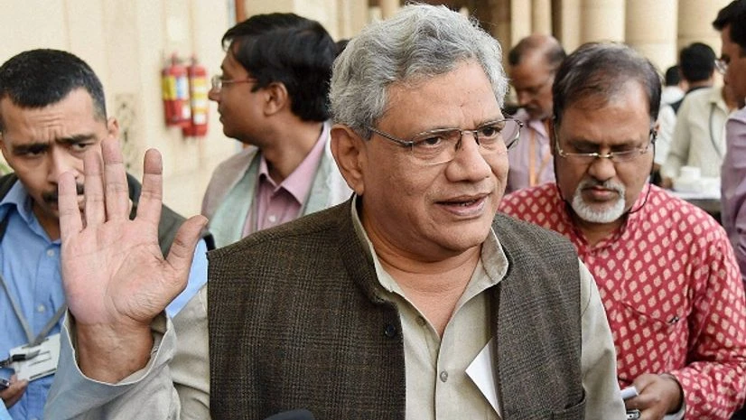 CPI(M) leader Sitaram Yechuri come out after Opposition Party leaders meeting to discuss the strategy for the winter session of Parliament in New Delhi. Photo: PTI CPI(M) leader Sitaram Yechuri come out after Opposition Party leaders meeting to discuss the strategy for the winter session of Parliament in New Delhi. Photo: PTI