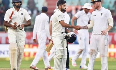 India-England Test series set to be played in front of full crowd capacity Indian Captain Virat Kohli shakes hands with an England player after the end of play on Day 1 of 2nd Test Cricket match against England in Visakhapatnam on Thursday (Photo: PTI)
